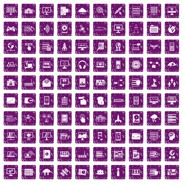 100 veritabanı ve bulut simgeler grunge mor ayarla