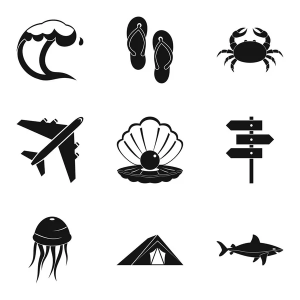 Recreation on beach icons set, simple style