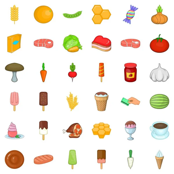 Conjunto de iconos de comida, estilo de dibujos animados — Vector de stock