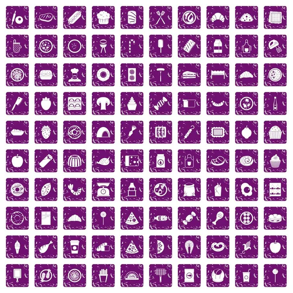 100 lezzetli yemekler simgeler grunge mor ayarla