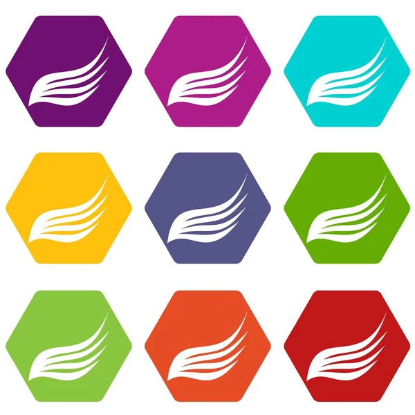 Renk altı yüzlü kanat Icon set