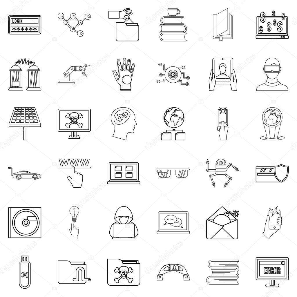 Flash drive icons set, outline style