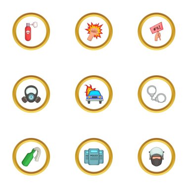 Protesto Icons set, karikatür tarzı