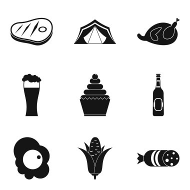 Kamp aperatif Icons set, basit tarzı