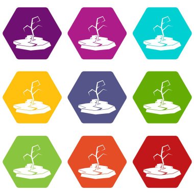 Renk altı yüzlü kuraklık Icon set