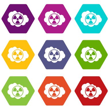 Renk altı yüzlü bulut ve radyoaktif işareti simgesi ayarla