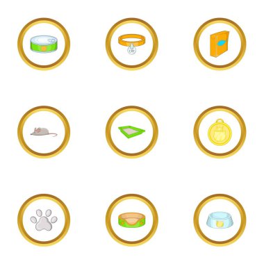 Mutlu kedi hayat Icons set, karikatür tarzı