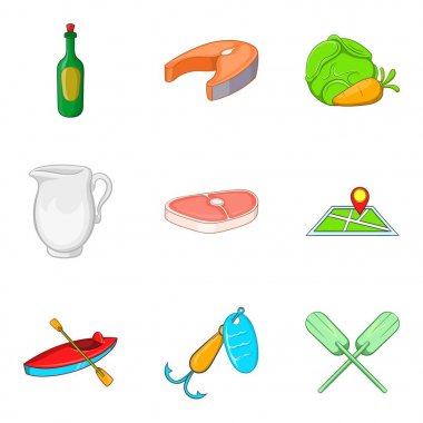 Barbekü partisi Icons set, karikatür tarzı