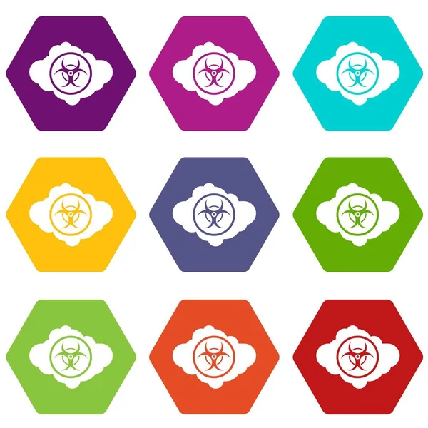 Biohazard sembol simge kümesi renk altı yüzlü ile bulut