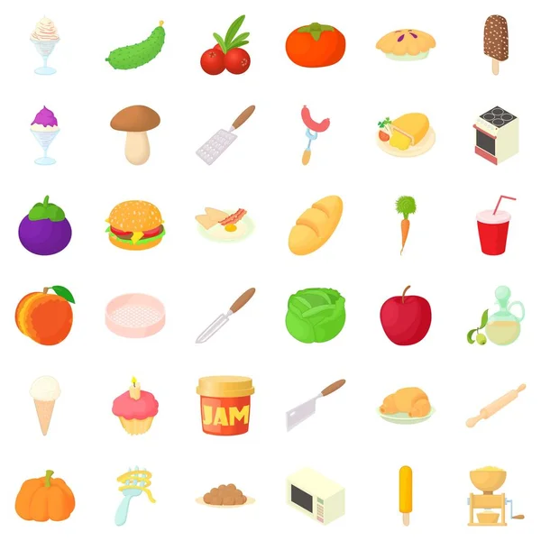 Set di icone per piatti, stile cartone animato — Vettoriale Stock
