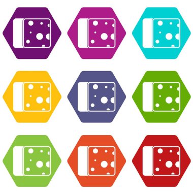 Renk altı yüzlü peynir Icon set