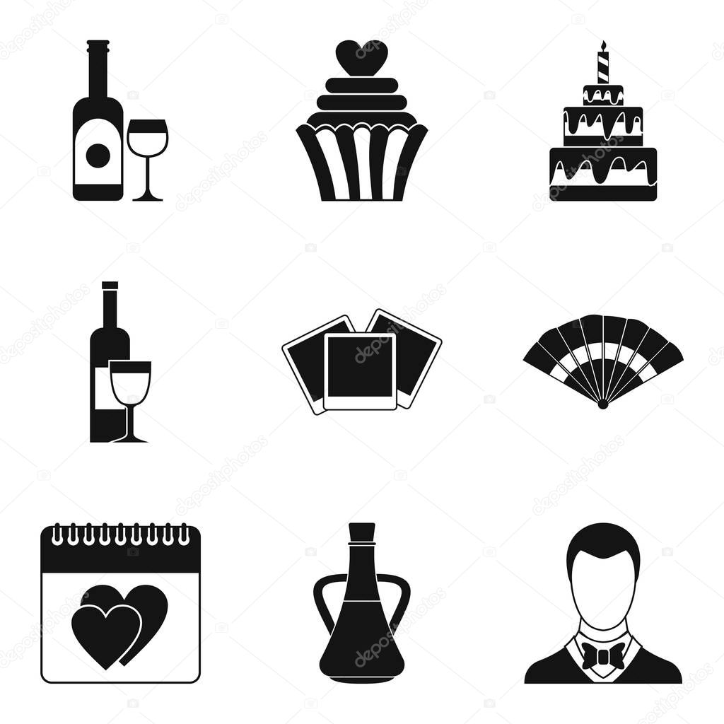 Drinking wine icons set, simple style