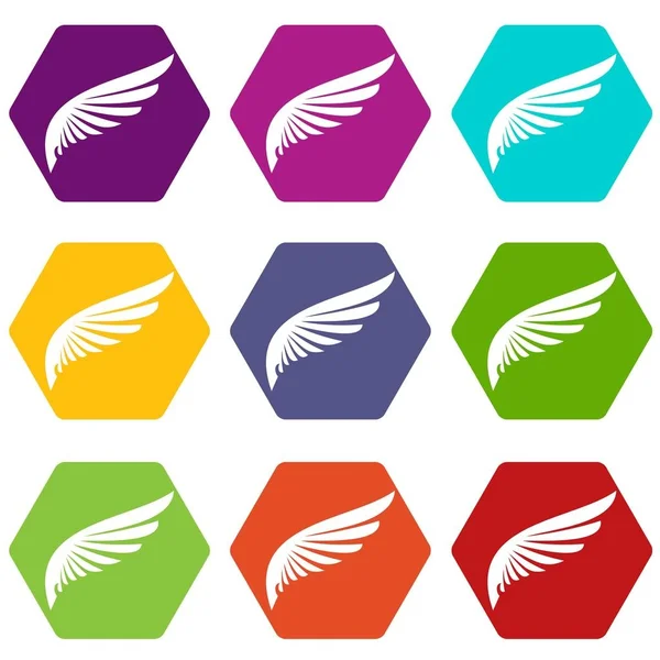 Renk altı yüzlü kanat Icon set