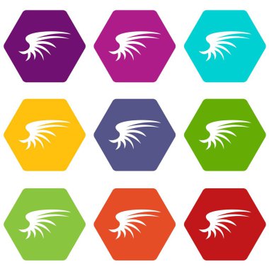Renk altı yüzlü kanat Icon set