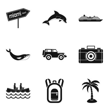 Beach binmek Icons set, basit tarzı