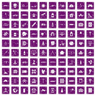 100 geliştirme simgeler grunge mor ayarla