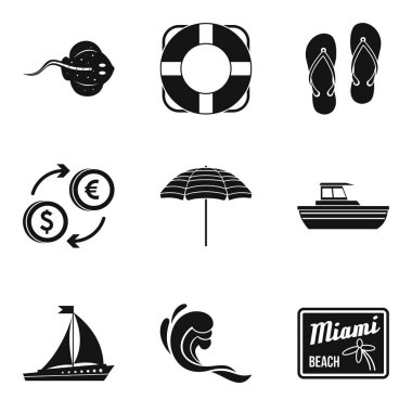 Icons set, basit tarzı Miami beach