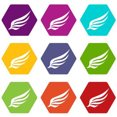 Renk altı yüzlü kanat Icon set