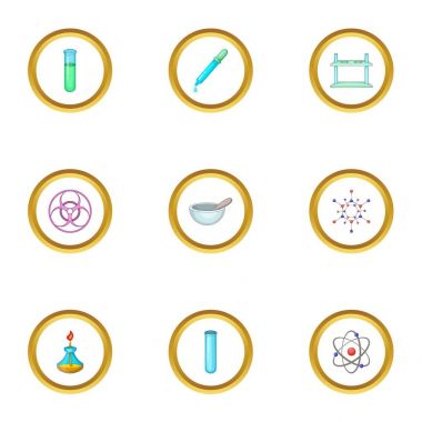 Kimyasal deneyim Icons set, karikatür tarzı