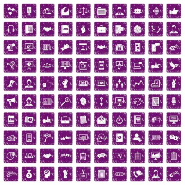 100 iletişim simgeler grunge mor ayarla