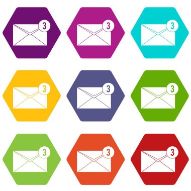 Zarf üç mesaj simgesi olan renk altı yüzlü ayarla