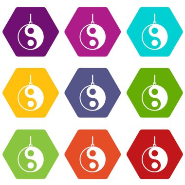 Renk altı yüzlü Yin Yang sembolü Icon set