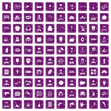 100 farklı meslekler simgeler grunge mor ayarla