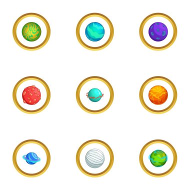 Gizemli gezegen Icons set, karikatür tarzı