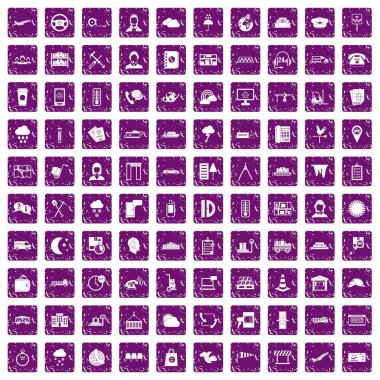 100 dağıtıcı simgeler grunge mor ayarla