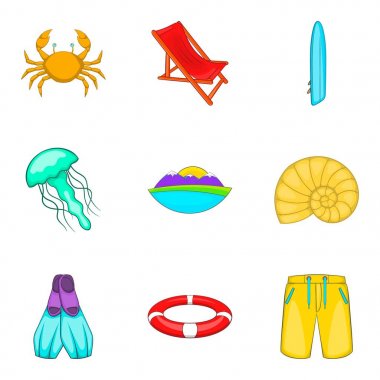 Deniz hayat Icons set, karikatür tarzı