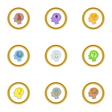 Şeyler Icons set, karikatür tarzı ile insan kafası