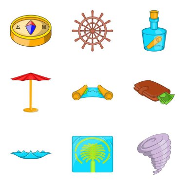 Tatil tropikal Icons set, karikatür tarzı