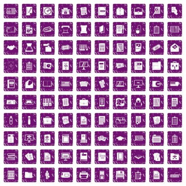 100 belge simgeleri grunge mor ayarla