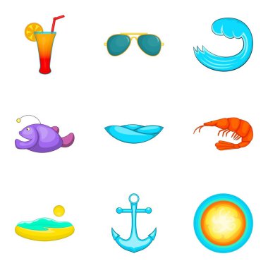 Beach Tatil Icons set, karikatür tarzı