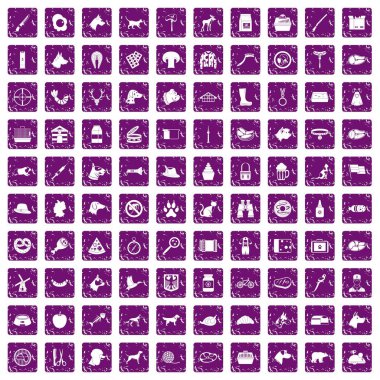 100 köpek simgeler grunge mor ayarla