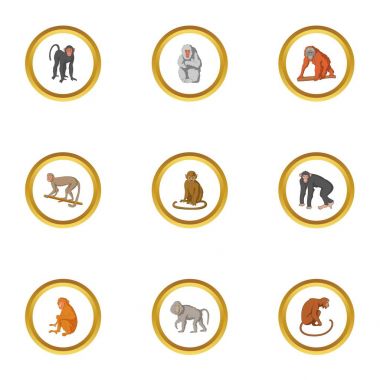 Maymun Icons set, karikatür tarzı