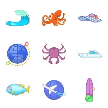 Göksel yer Icons set, karikatür tarzı