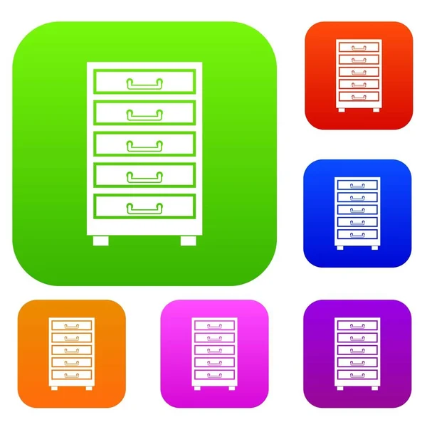 Drewniana szafka z szufladami zestaw kolekcja kolorów — Wektor stockowy
