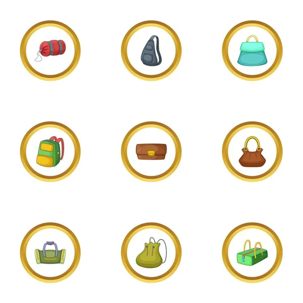 Différents types de sacs icônes ensemble, style dessin animé — Image vectorielle
