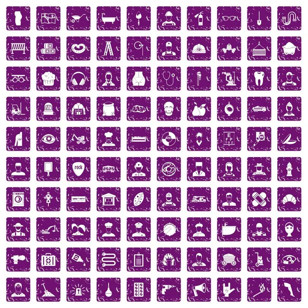 100 farklı meslekler simgeler grunge mor ayarla