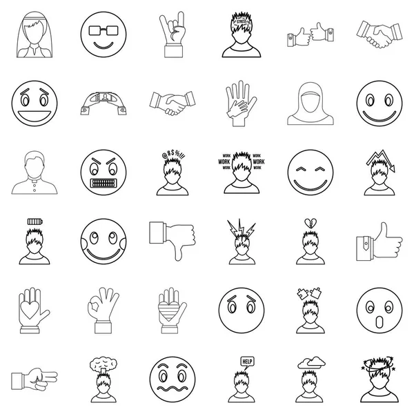 Conjunto de ícones de emoção, estilo esboço — Vetor de Stock