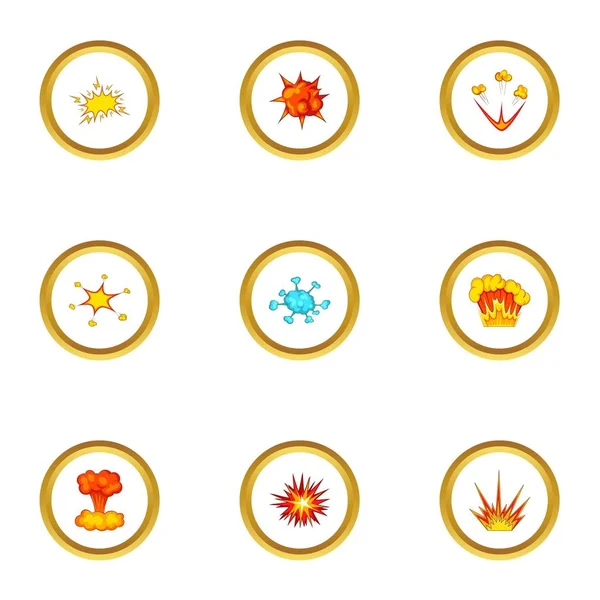 Explosion effect icons set, cartoon style — Stock Vector