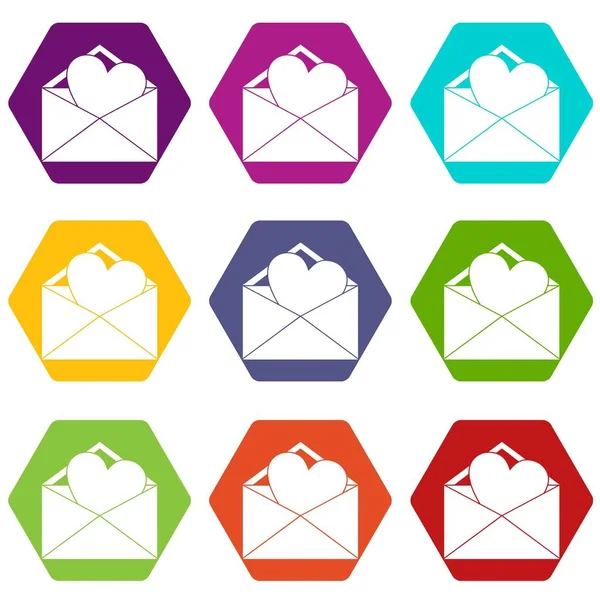 Enveloppe ouverte avec icône coeur couleur hexaèdre — Image vectorielle