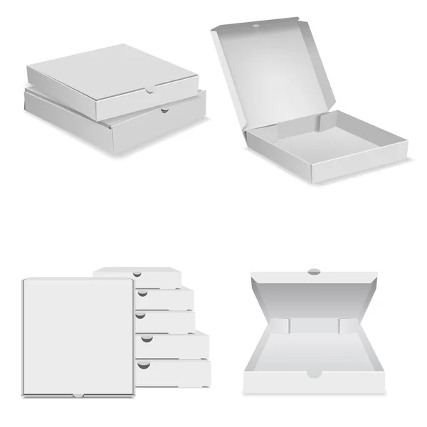 Conjunto de iconos de caja de pizza blanca, estilo realista — Vector de stock