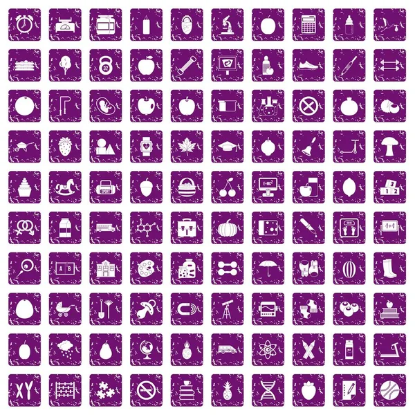 100 苹果图标设置 grunge 紫色 — 图库矢量图片
