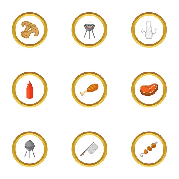 Cozinhar em conjunto de ícones de churrasco, estilo cartoon — Vetor de Stock