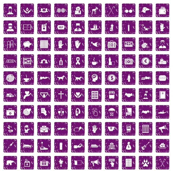 100 bağış simgeler grunge mor ayarla