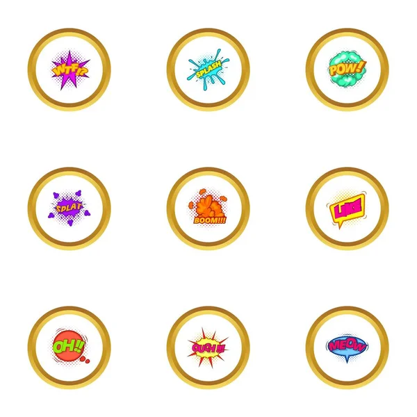 Set de iconos de etiqueta de arte pop, estilo de dibujos animados — Vector de stock