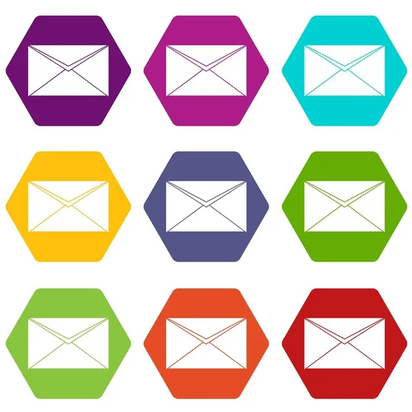 Enveloppe fermée icône set couleur hexaèdre — Image vectorielle