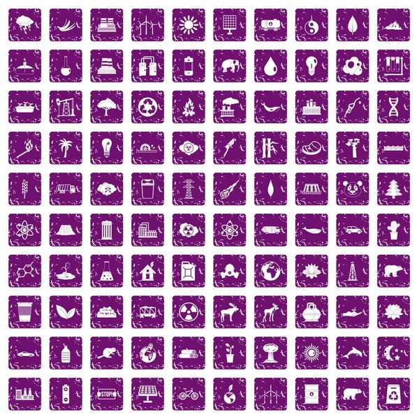 100 Eko simgeler grunge mor ayarla